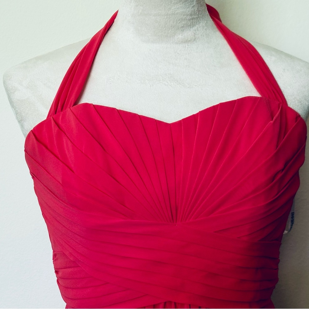 David’s Bridal US 6 Pink Halter Midi Cocktail Party Dress With Ruched Bodice